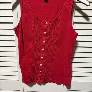 Chaps Red Button-Front Tank Top